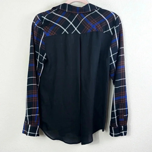 L'agence Denise Plaid Print Silk Contrast Back Button Up Flannel size XS - Picture 6 of 16